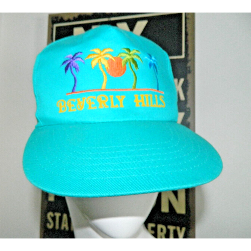 Snapback Hat Vintage 1990s Beverly Hills California Palm Trees‎ Turquoise
